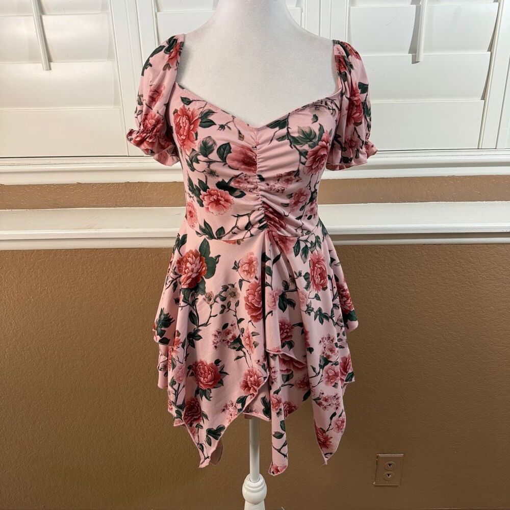 Dolls Kill Current Mood Pink Mini Spring Dress Floral Print Size M Pastel Goth